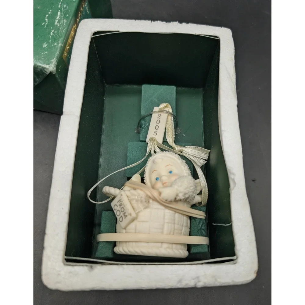 Dept 56 Snowbabies From God 2005 Porcelain Ornament Baby in Basket 56.69242 Box